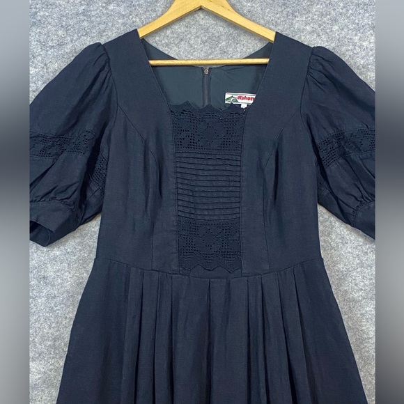 Alphorn Vintage Dress Size EU42/US10 Black Linen Blend Maxi‎ Austria Whimsygoth - Picture 2 of 16